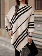 Women's Four-Season Elegant Batwing Sleeve Asymmetrical Sweater - Khaki