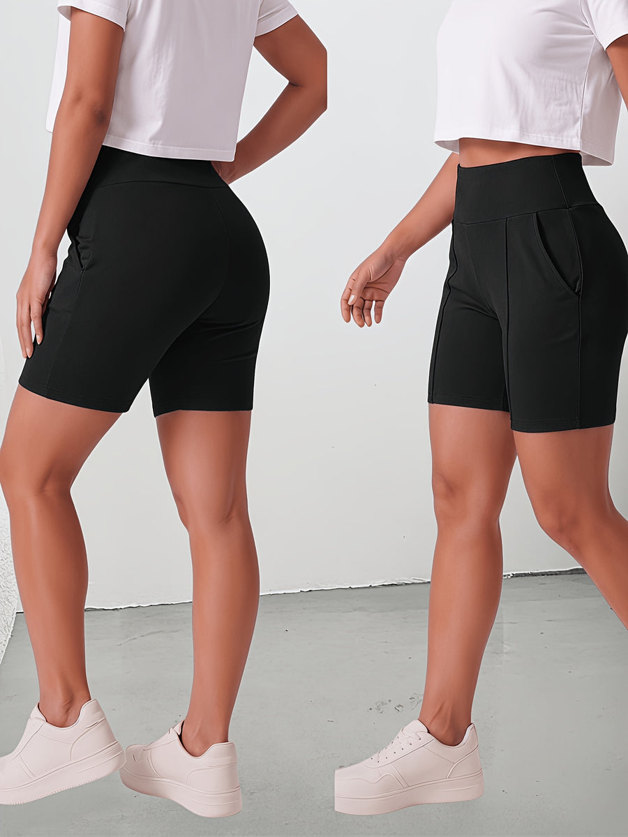 Women's High-Waist Tummy Control Shorts with Side Pocket - Non-Sheer & Shorts Suitable for, Casual Wear, Spring Summer Shorts, Machine Washable Tummy Control Underwear (No Transparency) - Black