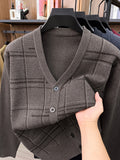 Men'S Autumn Winter Easy Knit Cardigan Warm Plaid Casual Jacket - Camel