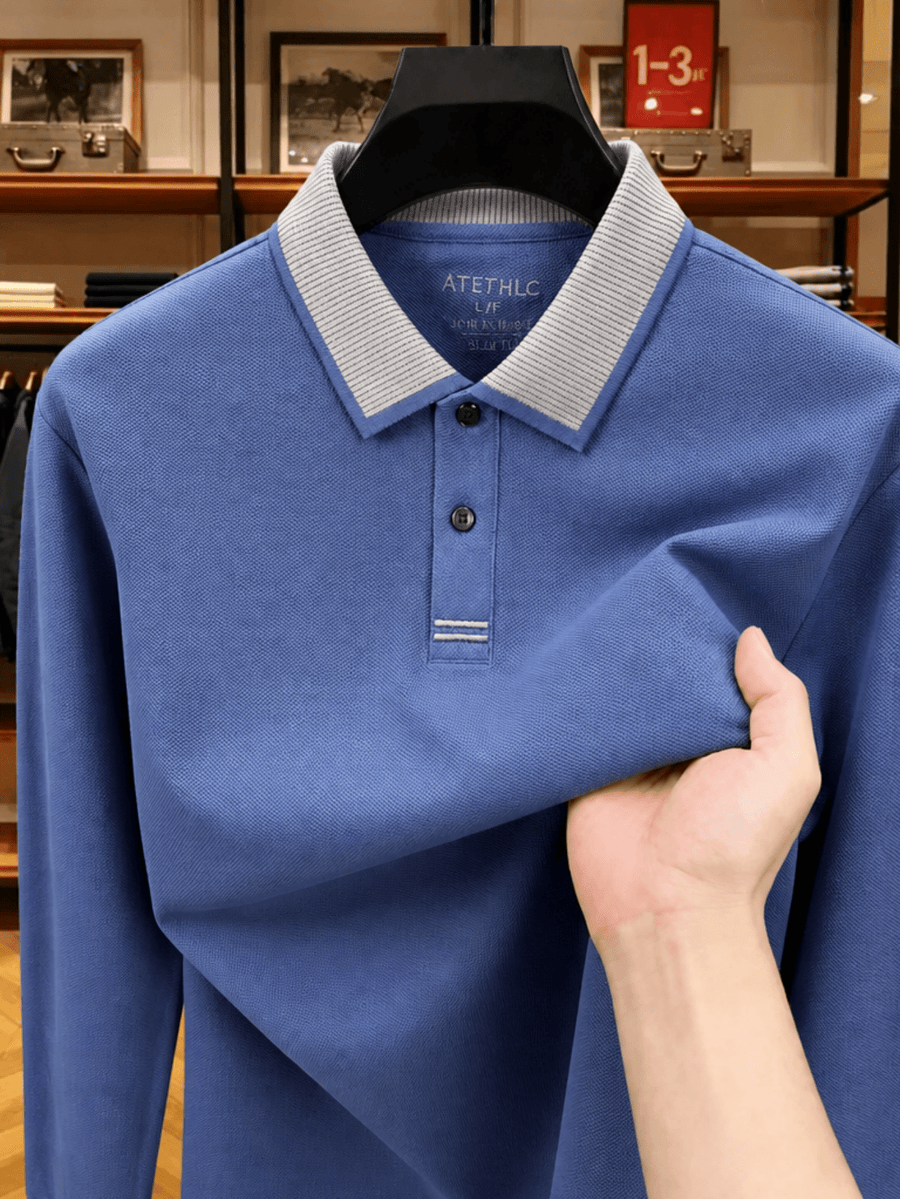 Men's Clothing Christmas Gift Father's Day Golf Fishing Tennis Casual Long Sleeve Polo Shirt Long Sleeve T Shirt New Spring Autumn Middle Aged Men Cotton Lapel Polo Shirt Pique Plain Weave Business Casual Top for Men - Gray Blue