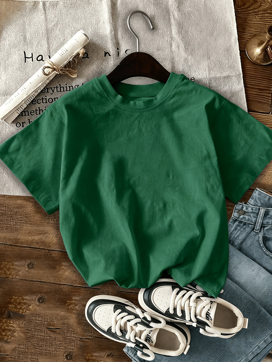 Graphic Print T-shirt, Short Sleeve Crew Neck Casual Top for Summer & Spring, Women's Clothing - Dark Green