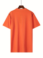 2025 Summer New Arrival Men's Color-Block Striped Short-Sleeve Henley Shirt, Cool and Breathable - Orange