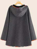 Fashion Hooded Single-Row Button Loose Long Sleeve Mid-Length Open Front Cardigan Jacket Casual Coat Women'S Fashion Hoodie - Deep Grey
