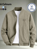 Men's Autumn/Winter 100% Zip-Up Pilot Jacket Coat, MILANO Print Zipper Stand Collar Casual Baseball Jacket, 6 Colors Available, Casual, Simple, Breathable, Lightweight Outerwear Winter Clothes for Men - Khaki