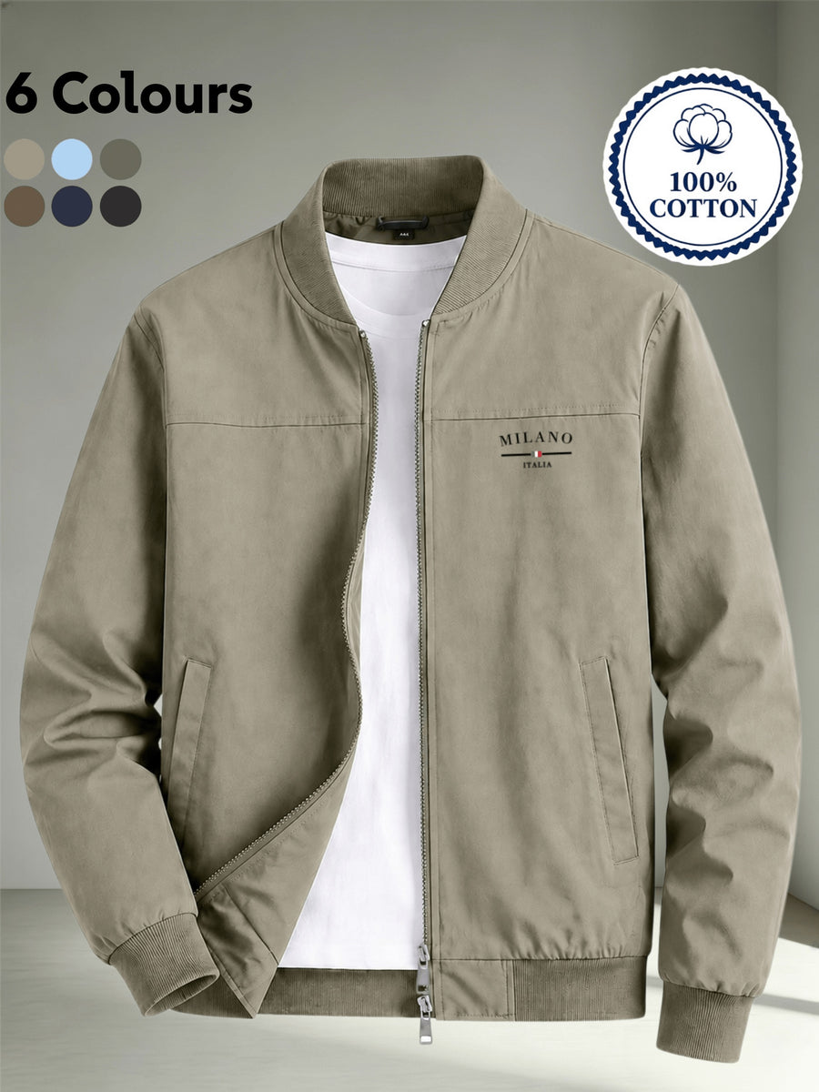 Men's Autumn/Winter 100% Zip-Up Pilot Jacket Coat, MILANO Print Zipper Stand Collar Casual Baseball Jacket, 6 Colors Available, Casual, Simple, Breathable, Lightweight Outerwear Winter Clothes for Men - Khaki
