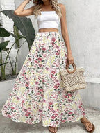 Women's Elegant Spring/Summer Bohemian Vacation Style Beach Skirt with Floral Print, High Waist, Long Skirt - Mixed colors