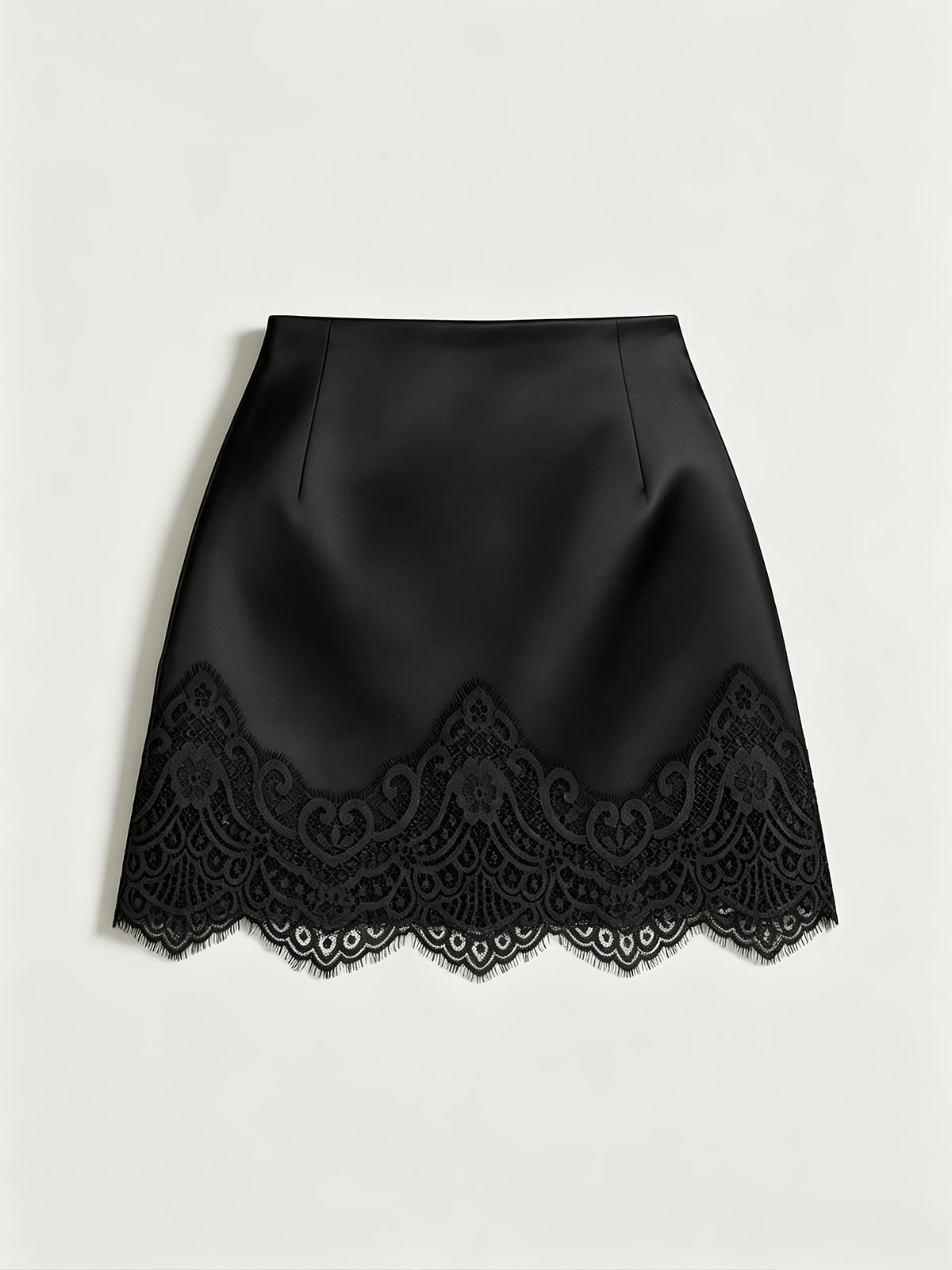 Women'S French Retro Satin Floral Patchwork Short Skirt - Black