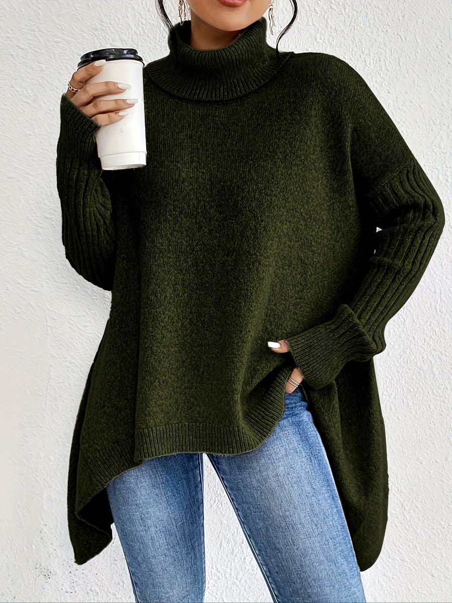 New Autumn and Winter Women's Casual Long Sleeve High Neck Pullover - Dark Green