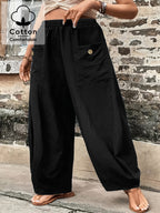 Plus Size Women'S Pants, 100% Elastic Waist Harem Pants with Pockets - Black