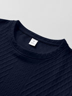 Men's New Textured Fabric Crew Neck T-Shirt - Navy Color