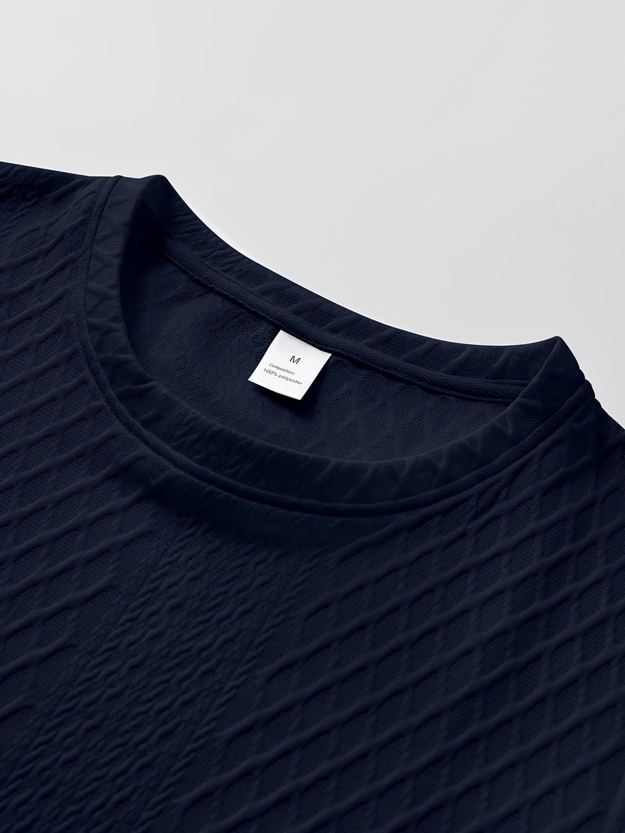 Men's New Textured Fabric Crew Neck T-Shirt - Navy Color
