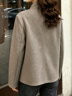 Women's Autumn/Winter New Arrival Irregular Asymmetrical Buckle Jacket, Unique Niche Design, Versatile French-Style Coat - Oatmeal Color