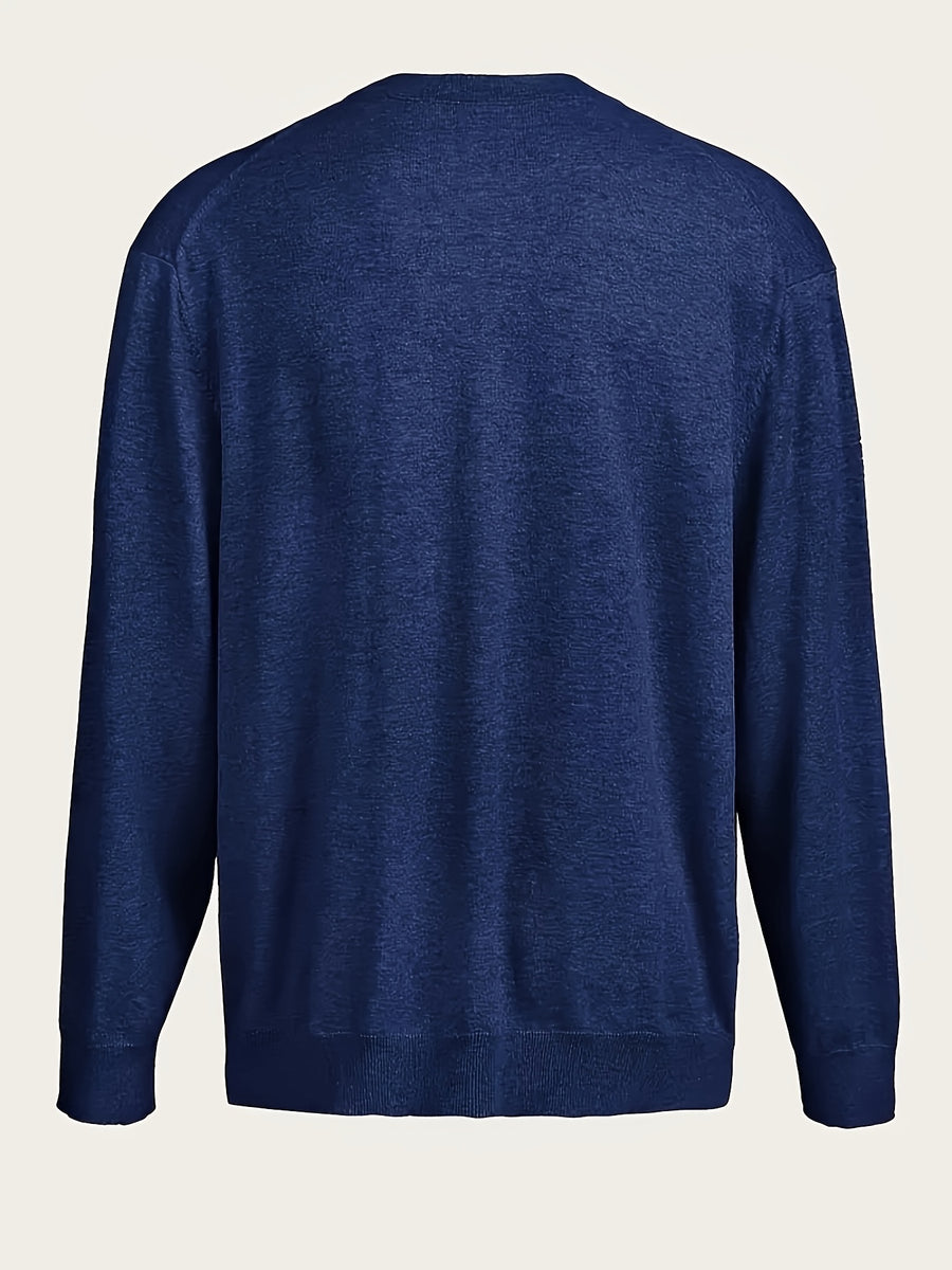 Men's Classic V-Neck Sweater - Elegant Button-Front Cardigan, Soft Knit Sweater for Fall/Winter, Office & Formal Events - Easy-Care Everyday Chic Sweater Coat, Sweater Cardigan, Winter Wardrobe Essential, Modern Vneck Design, Solid Color Design - Royal Blue
