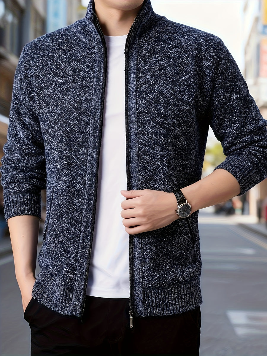1pc Men's Knitted Cardigan Stand up Collar Jacket with Multiple Colors to Choose From, Simple and Stylish Design, Easy to Match with Shirt/T-shirt, Perfect for Commuting and Leisure, Showcasing Elegant Temperament (only One Jacket) - Navy Color