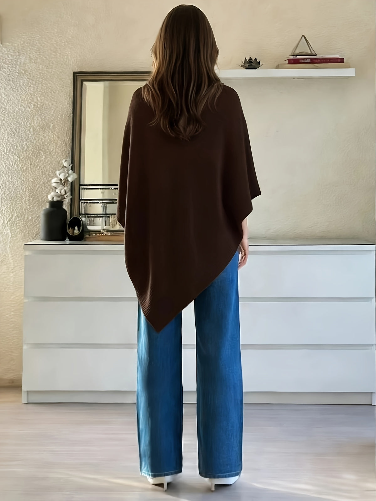 Women's Shawl, Versatile for All Seasons - Elegant and Graceful, Stylish Solid Color Cape Shawl, Wind-Resistant Fashionable Solid Color Multi-Functional Fabric Shawl, - Coffee Color