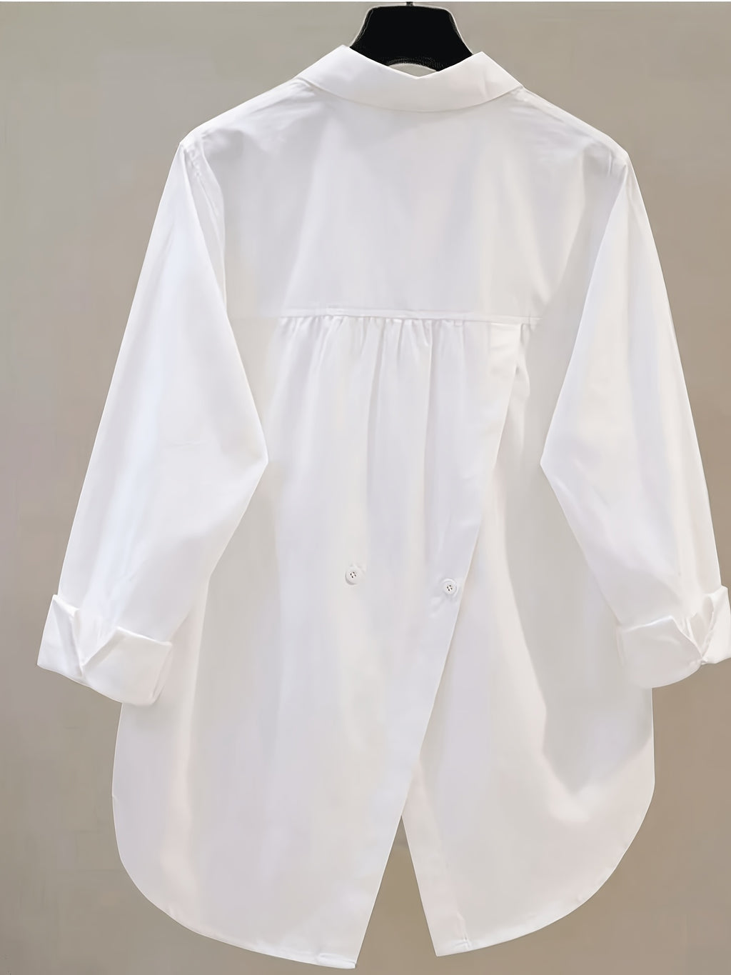 Elegant Women's Long-sleeve Shirt, Solid-color Fabric, Front Button Placket Design, with Slit, Suitable for Office and Daily Wear, Pink for Spring and Autumn - White