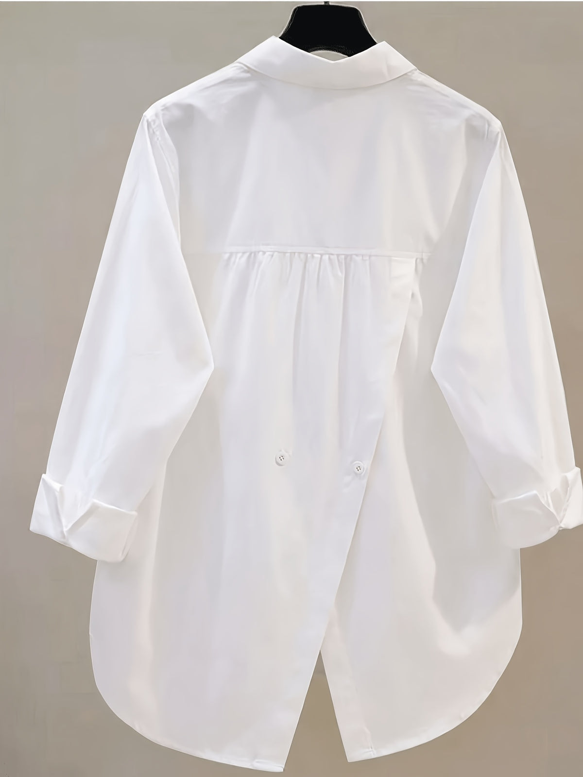 Elegant Women's Long-sleeve Shirt, Solid-color Fabric, Front Button Placket Design, with Slit, Suitable for Office and Daily Wear, Pink for Spring and Autumn - White