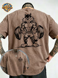 Warner Bros Official Hand-Drawn Line Art Big Silly Cat Print Washed Distressed T-Shirt, Men's 100% Pure Cotton Fabric, Casual and Comfortable Style, Loose Fit Breathable Short Sleeve Men's Casual Top, Distressed Washed Loose Fit - Khaki