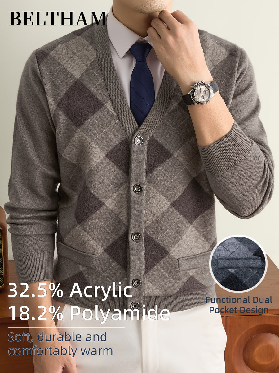 New Autumn Winter Men Thick Knit Cardigan, Ideal Gift for Dad & Husband, Button Design with Pockets, Cold Resistant Warm Sweater, Minimal Elegant Versatile Knit Cardigan Coat for Daily Outdoor Business Casual Camping Wear - Camel