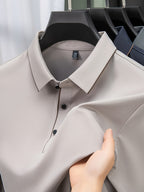 [Shule Water OBM] Summer New Men'S Casual T-Shirt Polo Shirt Mid-Age Solid Color Lapel Short Sleeve Seamless T-Shirt - Beige Color