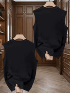 [Set of 2]Heavy-weight, Pure Cotton, Trendy Print, Sleeveless T-shirt for Men. Summer New Style, Casual, Relaxed Fit, Versatile, Can Be Worn as a Vest or Backless Top. - Black+black