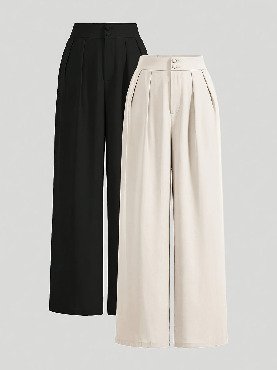 High-Waisted Wide-Leg Pants Two-Piece Set - Apricot+Black