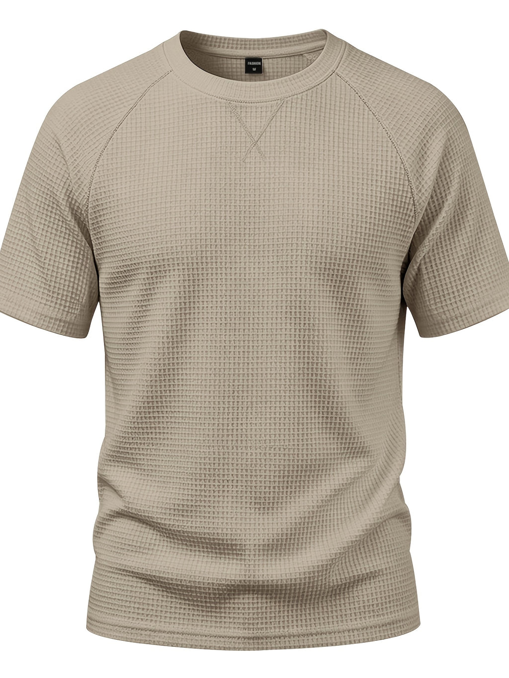 Men's Lightweight Waffle Knit Short Sleeve Shirt, Casual Crew Neck Textured T Shirt with Relaxed Fit Design, Breathable Comfortable Summer Pullover Top for Beach Vacation, Travel, Camping, Outdoor Sports and Casual Attire - Khaki