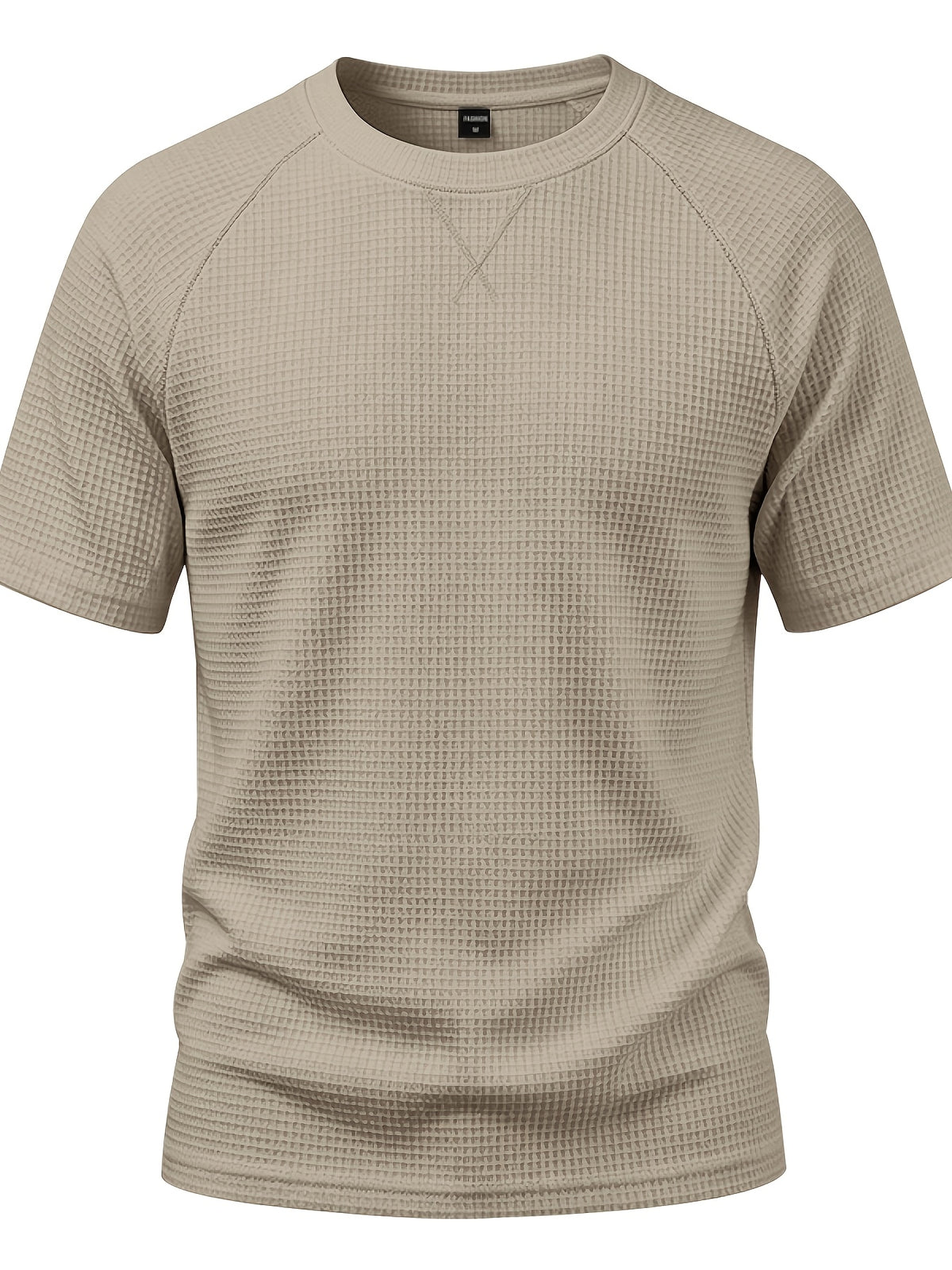 Men's Lightweight Waffle Knit Short Sleeve Shirt, Casual Crew Neck Textured T Shirt with Relaxed Fit Design, Breathable Comfortable Summer Pullover Top for Beach Vacation, Travel, Camping, Outdoor Sports and Casual Attire - Khaki