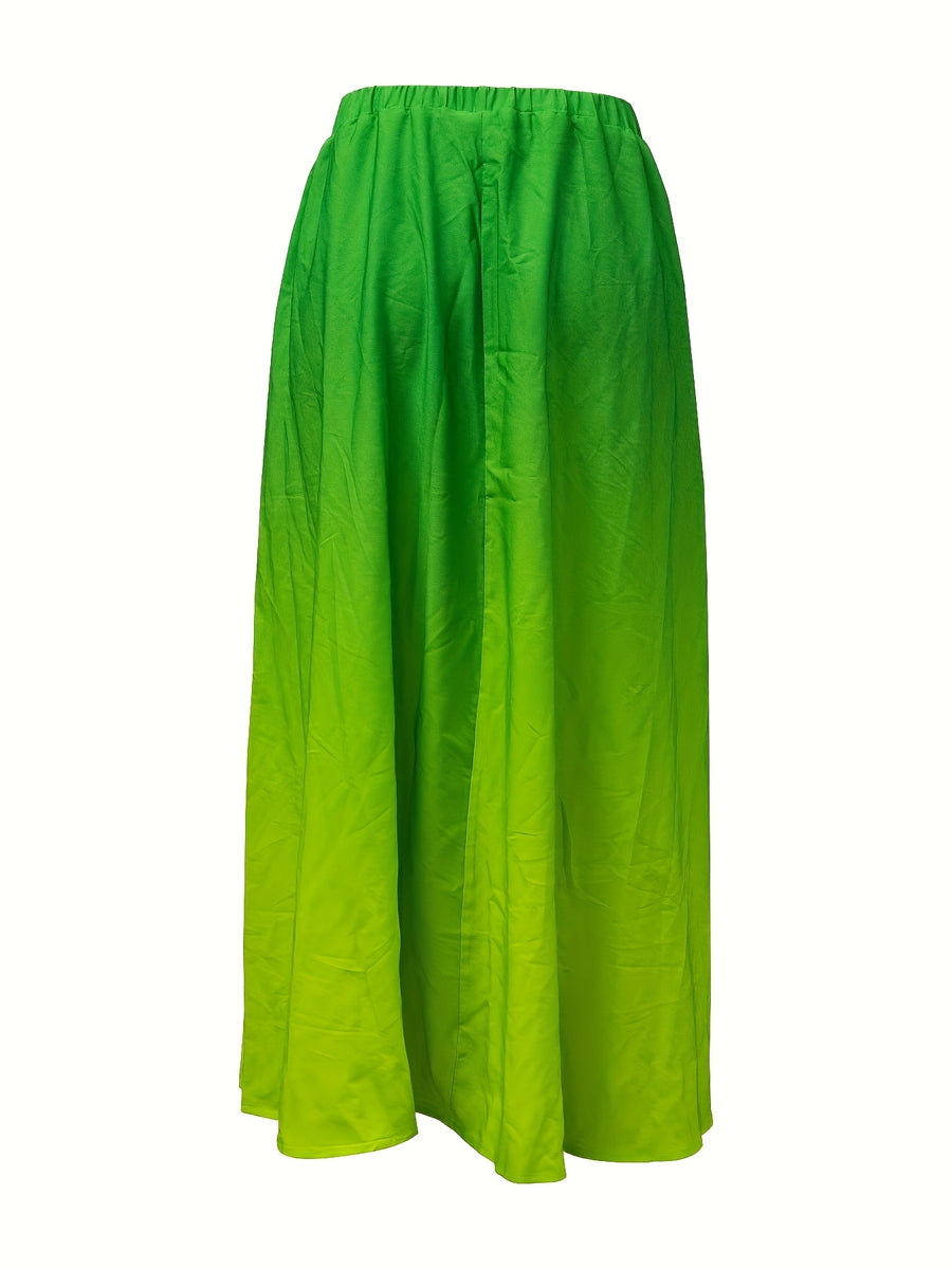Fashionable and Elegant Women's Clothing, Pure Gradient Color, Elegant Loose-fit Skirt - Green-yellow Gradient