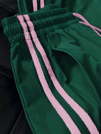 New Cross-Border Fashion Casual Women's Long Pants with Double Stripes, Drawstring Waist, Cuffed Hem, and Side Pockets - ZLLZ - Dark Green
