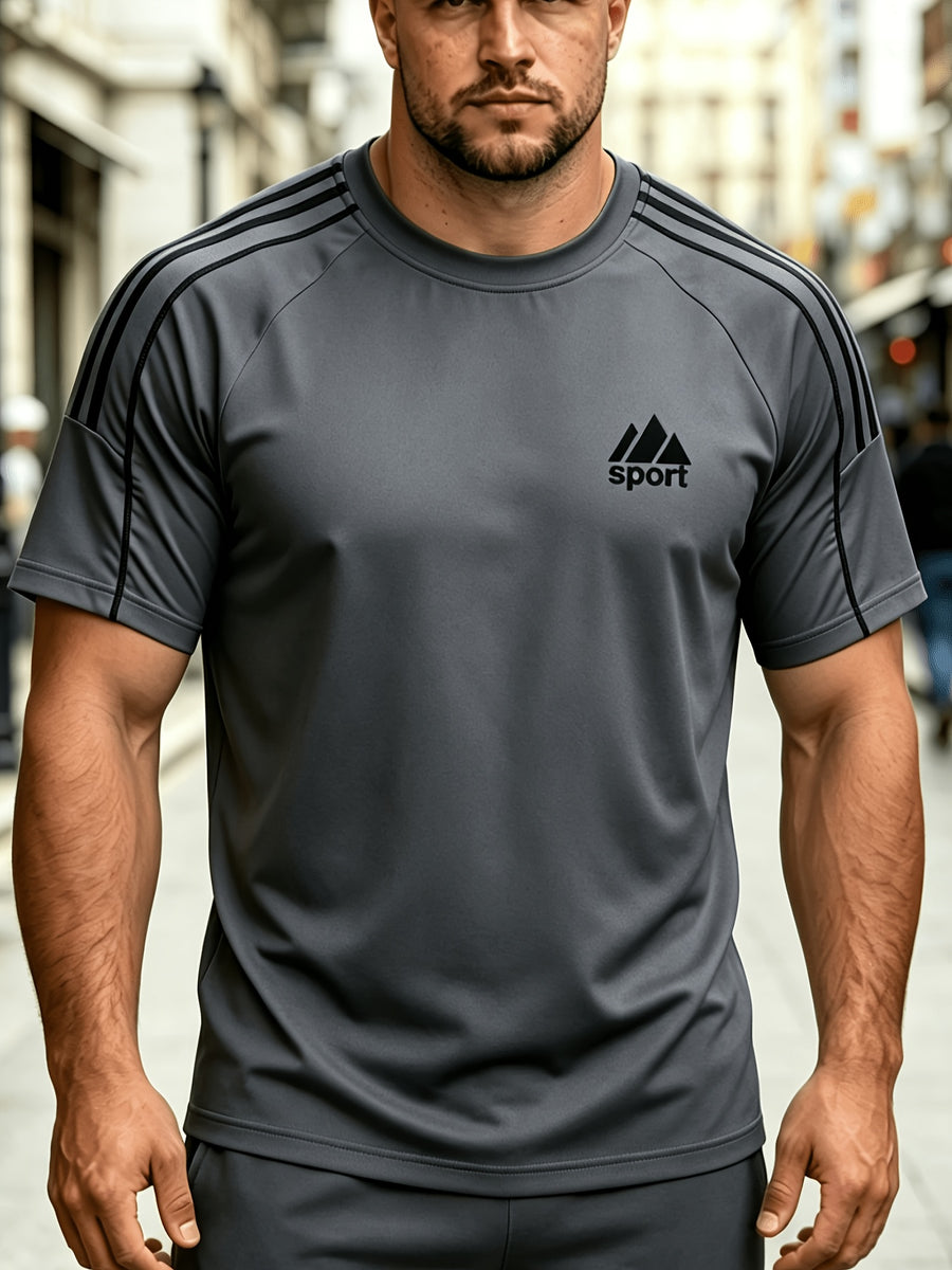 Spring and Autumn Thin, Quick-drying, Solid-color Knitted Printed Short-sleeved T-shirt, Casual Sports, Simple, Breathable and Comfortable, Home Daily All-match Tops - Dark Gray