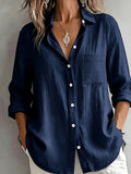 Elegant Special Edition Women'S Shirt - Long Sleeve Button-Up Solid Color Blouse, Breathable, Comfortable, Soft, Classic Collar, Medium Stretch, Machine Washable, Suitable for Office, Commute, Or Formal Events, Exquisite Casual - Navy Color