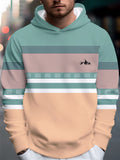 4 Styles, Men's Long Sleeve Casual Hoodies with Fresh Mountain Pattern with Contrasting Horizontal Stripes Prints, Trendy Printed Hooded Jackets, Sporty and Fashionable Style, Spring and Autumn Tops for Daily Casual Outfits. - Light Green