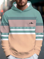 4 Styles, Men's Long Sleeve Casual Hoodies with Fresh Mountain Pattern with Contrasting Horizontal Stripes Prints, Trendy Printed Hooded Jackets, Sporty and Fashionable Style, Spring and Autumn Tops for Daily Casual Outfits. - Light Green