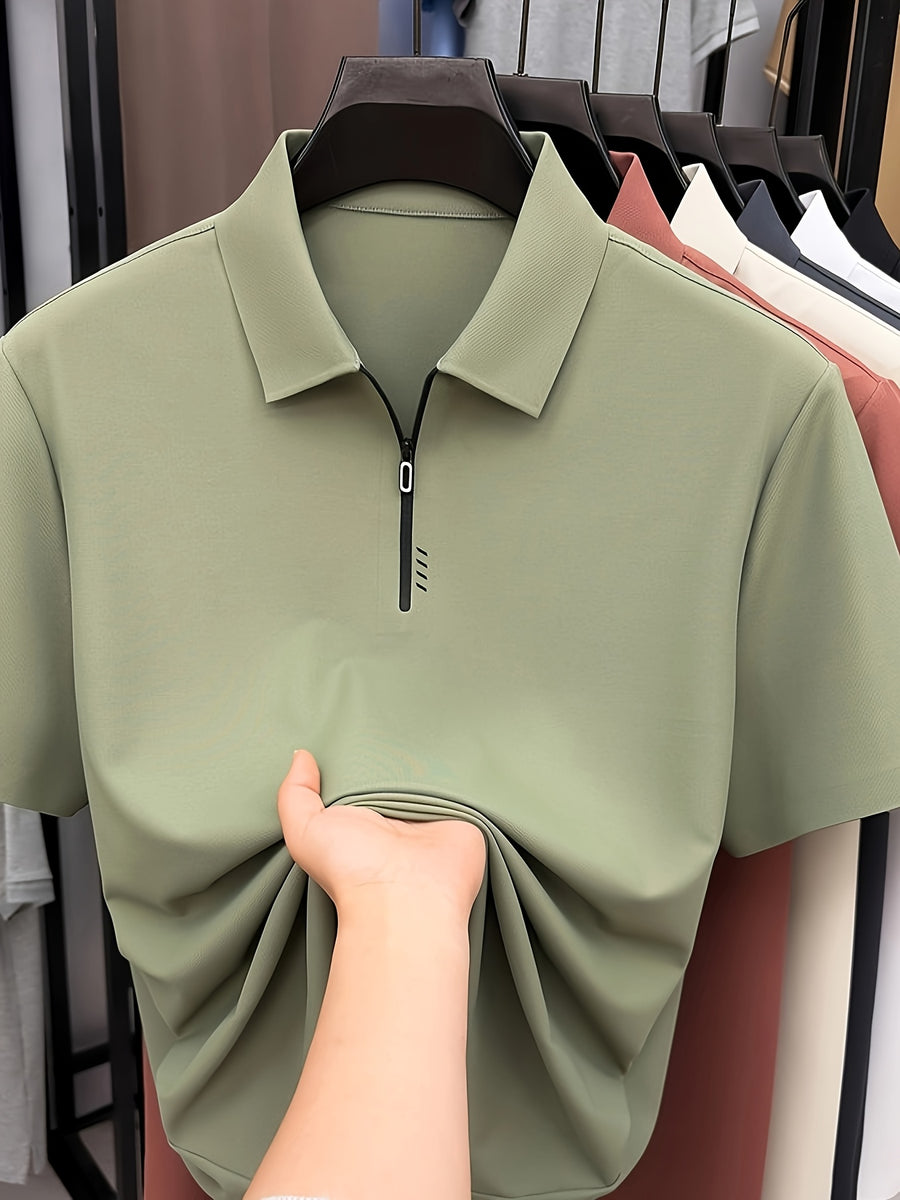 Summer Men'S Polo Shirt, Fashionable Versatile Seamless Zipper Short Sleeve Top, Business Casual Breathable Men'S Short Sleeve T-Shirt, Suitable for Daily Work Scenarios, Father'S Day Gift - Green
