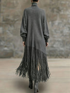 Women's Autumn New Arrival Bohemian Elegant Fringe Patchwork Hem Design St. Patrick's Day Natural Style Easter Atmosphere Vacation Knee-Length Dress - Dark Gray