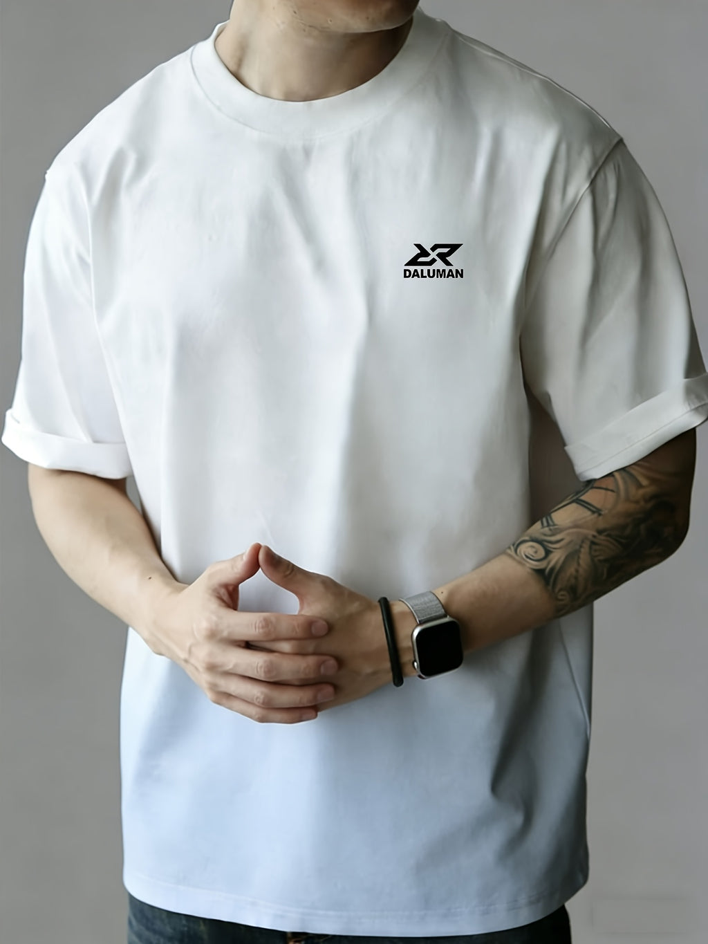 DALUMAN Outdoor Brand Summer Men'S Short Sleeve T-Shirt, Summer Men'S Half Sleeve, Loose Thick Gradient Color T-Shirt, Men'S Drop Shoulder Loose Top, Comfortable Casual Round Neck Short Sleeve Men - Light Blue