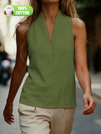 Summer Women'S New Fashion Premium Sense Professional Daily Commute Solid 100% Versatile Easy Halter Off-Shoulder V-Neck Tank Top Blouse ASD1 - Green