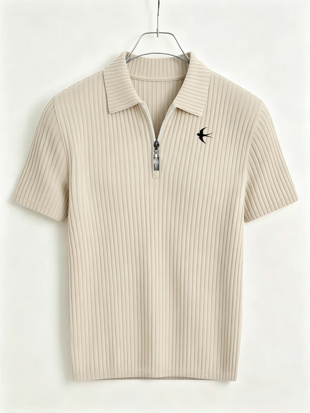 Men's Summer Casual Lapel Outdoor Sports Comfortable Printed Half-Zip Polo Shirt - Apricot