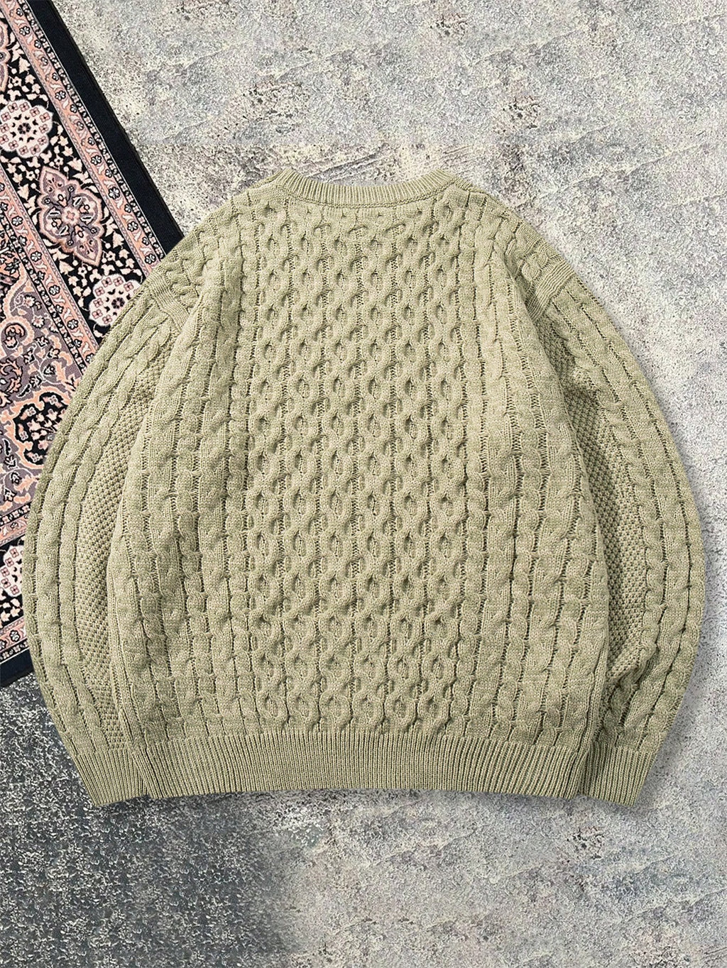Autumn/Winter 26 Styles American Vintage Cable Knit Sweater for Men, Casual Twisted Cable Knit Pullover Crew Neck Knitted Top - Olive Green