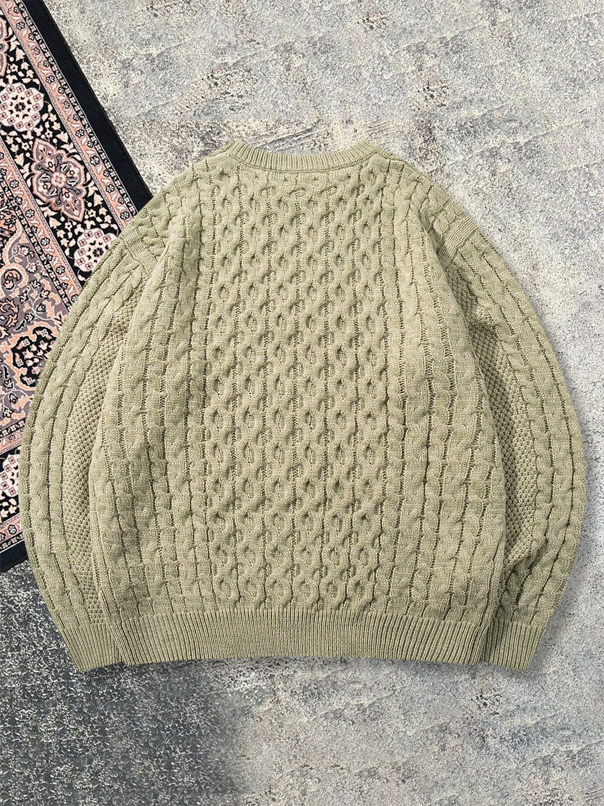 Autumn/Winter 26 Styles American Vintage Cable Knit Sweater for Men, Casual Twisted Cable Knit Pullover Crew Neck Knitted Top - Olive Green