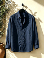Men's Outdoor Button-Up Long Sleeve Solid Shirt for Back-to-School Season, Regular Fit Suitable for Daily Wear in Spring and Autumn - Navy Color