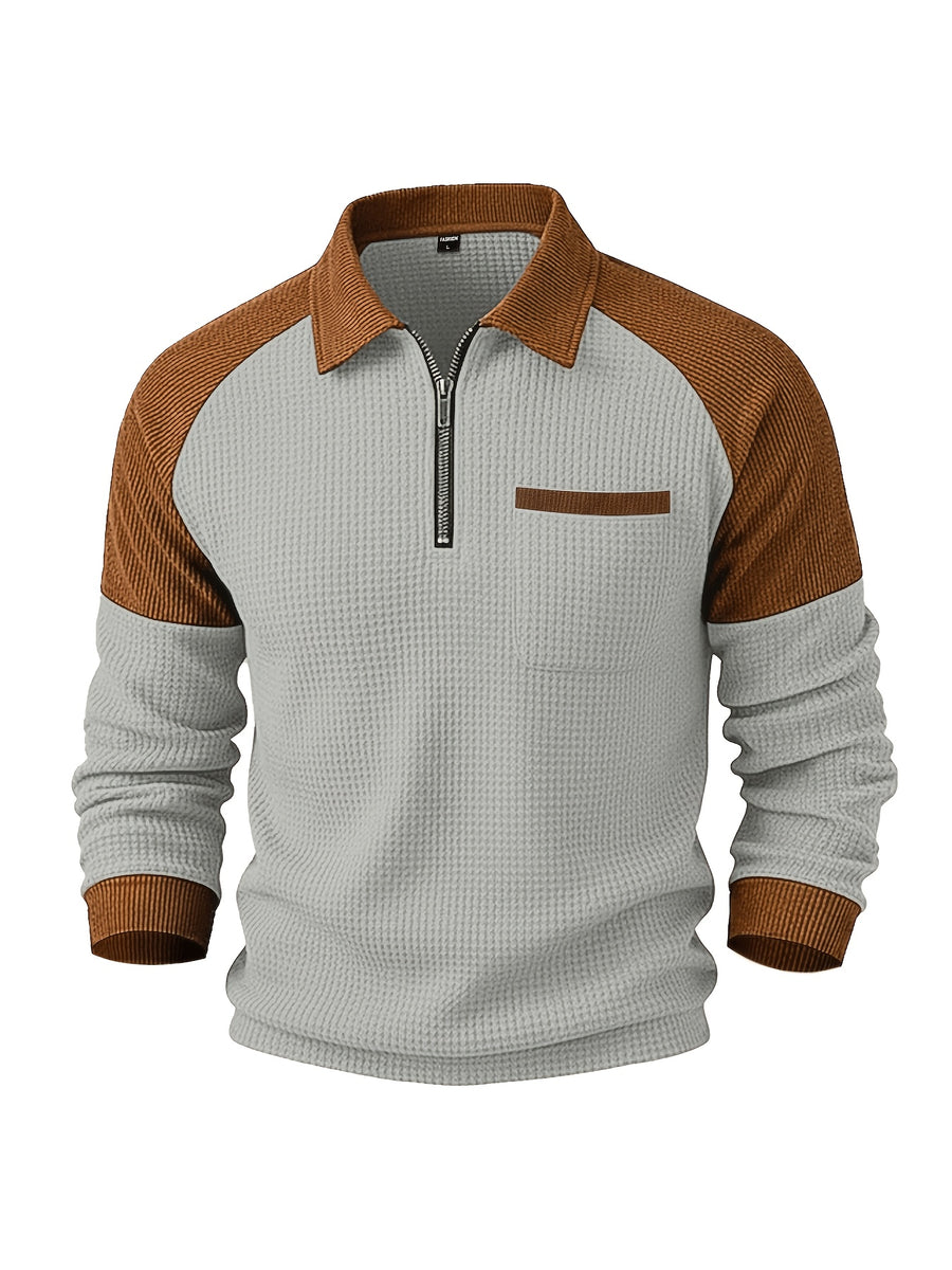 [Star Prosperity OBM] 5pcs Men'S Autumn Winter Light Luxury New Breathable Comfortable Textured Ribbed Polo Shirt with Stand Collar And Half-Zip Design, Men'S Suit Collar Patchwork Zipper Design Shirt Jacket, Shoulder Ribbed Design Sweatshirt - Mixed colors