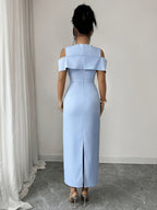 Spring Summer New Mid-Length Dress Blue Round Neck And Rhinestone Embellishment Women'S Top Dress Elegant Evening Gown Party Dress Social Commute Dress - Sky Blue