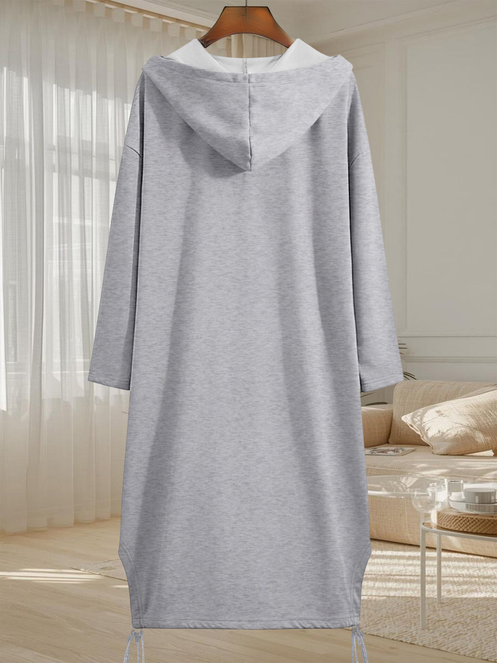 Women's Loose Figure - Hiding Hooded Long Coat for Autumn & Winter, Casual & Comfortable, Stylish & Eye - Catching, Minimalist & Versatile for Commute & Dates - Grey