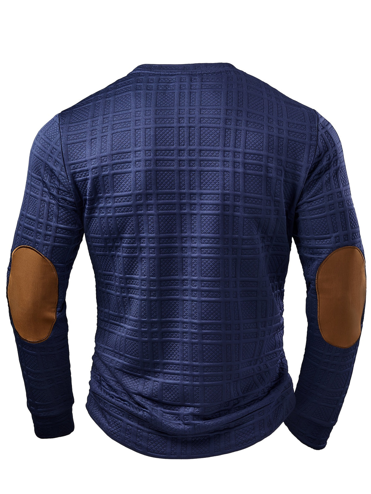 Men'S Fashion Top, Autumn Winter Textured Jacquard Fabric Round Neck Patchwork Contrast Color Long Sleeve Men'S Pullover Sweater - Blue