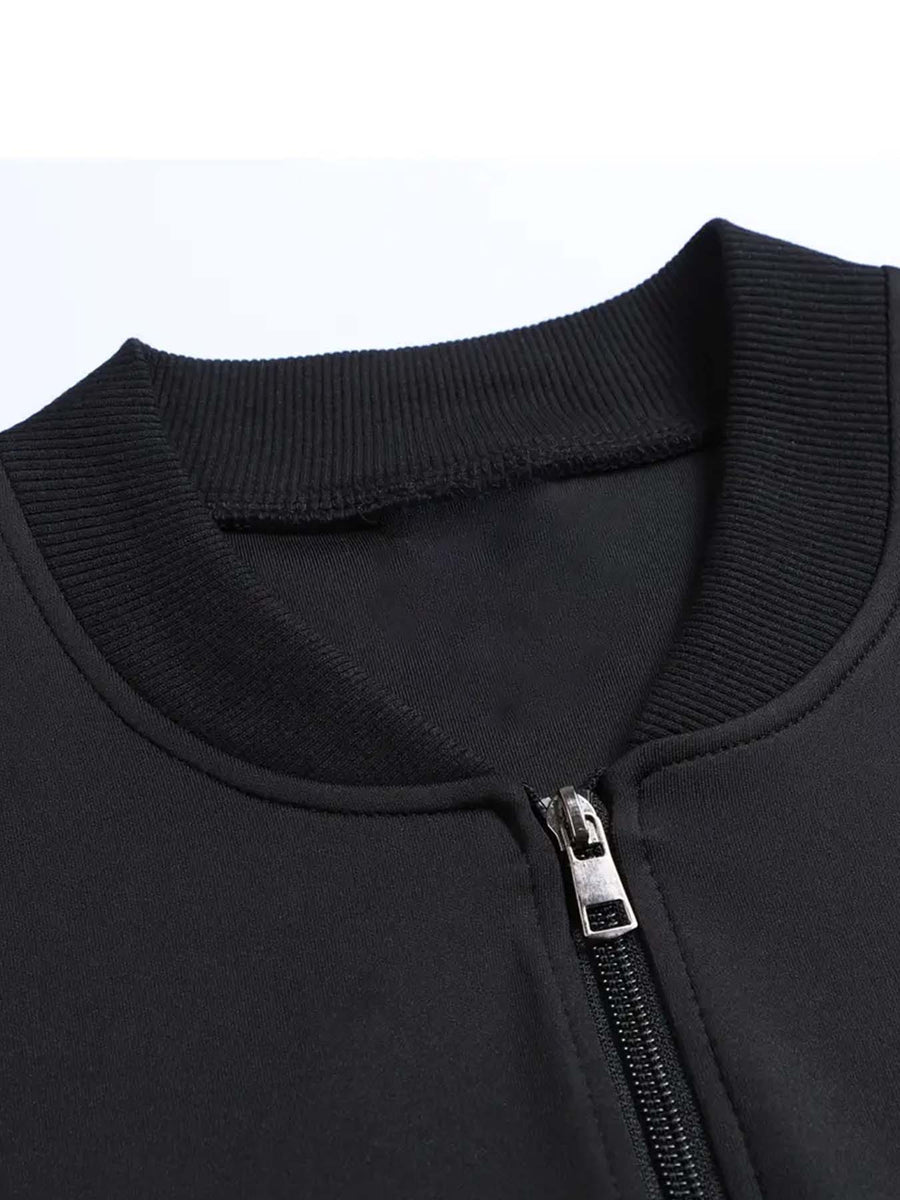 Slim-fit Versatile Men's Jacket, Featuring a Simple Handwritten Pattern, Men's Zip-up Jacket, Comfortable Casual Style, Suitable for Outdoor Activities - Black