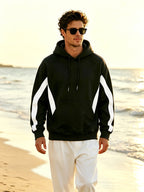 New Men'S Double Striped Hooded Sweatshirt with Loose Fit And Comfortable Pockets, Versatile And Trendy Hoodie for Daily Use - Black