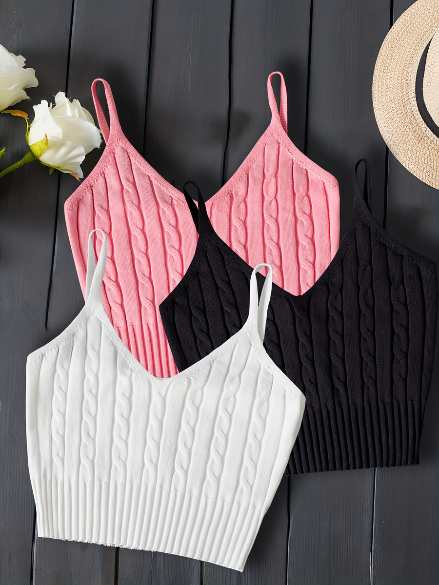 3pcs Set New Fashion Solid Color Sexy Camisole Tank Tops Versatile - Mixed Color 1