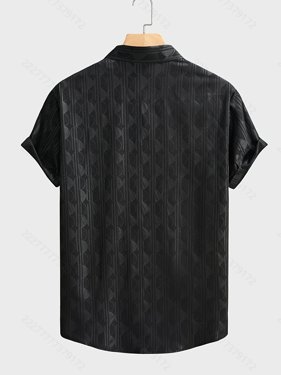 Summer Men's Casual Fashion Embossed Short Sleeve Shirt, Chinese Size, Please Check The Size Guide Carefully - Charcoal Black